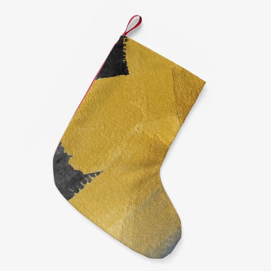 金ゴールドリーフ、抽象芸術ブラックデザイン スモールクリスマスストッキング (正面 (吊り時))