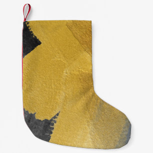 金ゴールドリーフ、抽象芸術ブラックデザイン スモールクリスマスストッキング