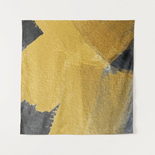 金ゴールドリーフ、抽象芸術ブラックデザイン タペストリー (正面)