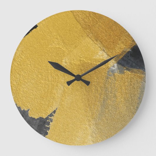 金ゴールドリーフ、抽象芸術ブラックデザイン ラージ壁時計 (正面)