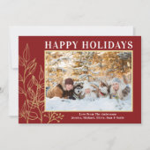 金ゴールドリーフBurgundyフォトハッピーホリデーカード シーズンカード (正面)