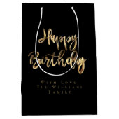 金ゴールドルエレガントックハッピーバースデーブラック ミディアムペーパーバッグ (正面)