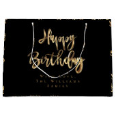 金ゴールドルエレガントックハッピーバースデーブラック ラージペーパーバッグ (正面)
