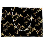 金ゴールドルエレガントックハッピーバースデーブラック ラージペーパーバッグ (裏面)