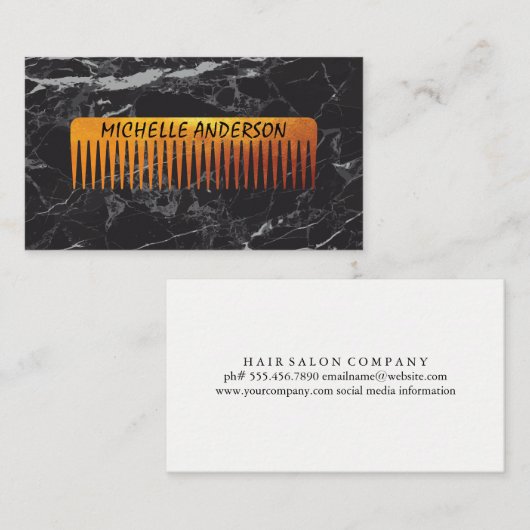 金ゴールドルクスコーム美容師 |黒い大理石 名刺 (正面/裏面)
