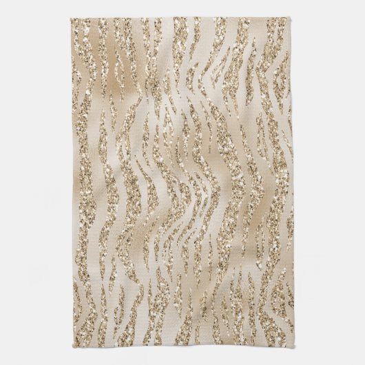 金ゴールドルクセグリッターゼブラ印刷         キッチンタオル (縦)