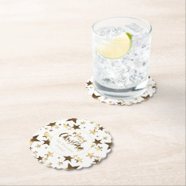 金ゴールドルックエレガントスターズ模様メリークリスマス ペーパーコースター