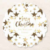 金ゴールドルックエレガントスターズ模様メリークリスマス ペーパーコースター (正面)
