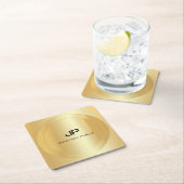 金ゴールドルックエレガントモノグラムテンプレートパーソナライズされた スクエアペーパーコースター (インサイチュ)