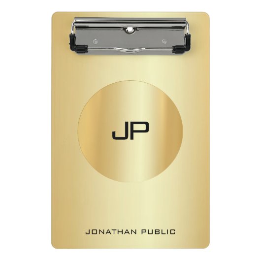 金ゴールドルックエレガントモノグラムモダンテンプレート ミニクリップボード (正面)