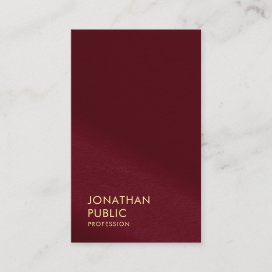 金ゴールドルックエレガント文字テンプレートブルゴーニュレッド 名刺 (正面)