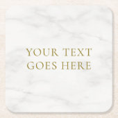 金ゴールドルックエレガント文字ホワイトマーブルテンプレート スクエアペーパーコースター (正面)