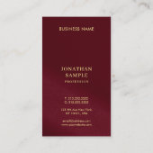 金ゴールドルックカスタム文字ブルゴーニュテンプレート垂直 名刺 (裏面)