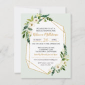 金ゴールドルックジオメトリックフレームフローラブライダルシャワー 招待状 (正面)