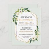 金ゴールドルックジオメトリックフレームフローラブライダルシャワー 招待状 (正面/裏面)