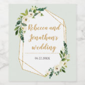 金ゴールドルックジオメトリックフレームフローラ ワインラベル (シングルラベル)