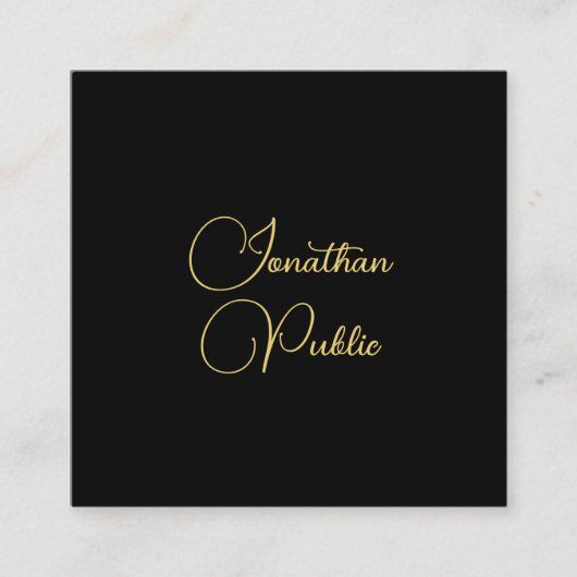 金ゴールドルックハンドスクリプト名シンプルテンプレートエレガント スクエア名刺 (正面)