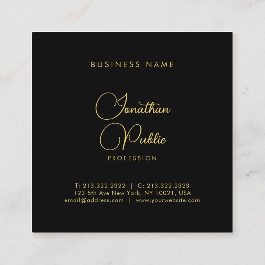 金ゴールドルックハンドスクリプト名シンプルテンプレートエレガント スクエア名刺 (裏面)