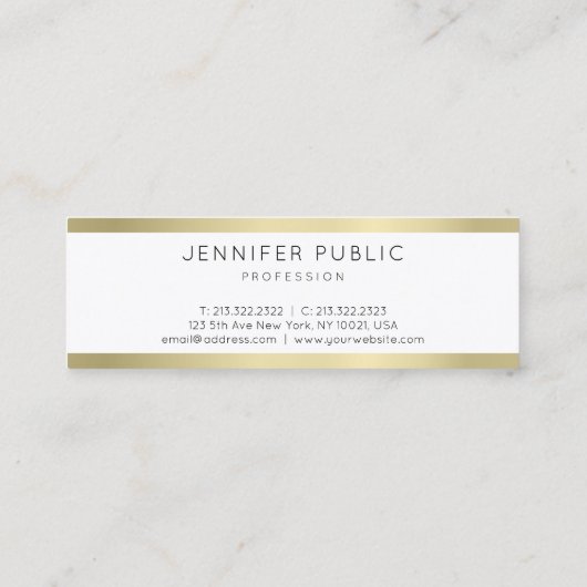 金ゴールドルックミニマリストプレーンプロフェッショナル モダン スキニー名刺 (裏面)