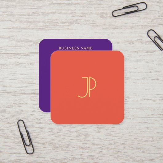 金ゴールドルックモノグラムトレンドカラーモダンテンプレート スクエア名刺 (正面/裏面インサイチュ)