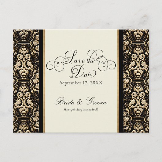 金ゴールドルックレースバロックアールヌーボーデコ20sスタイル インビテーションポストカード (正面)