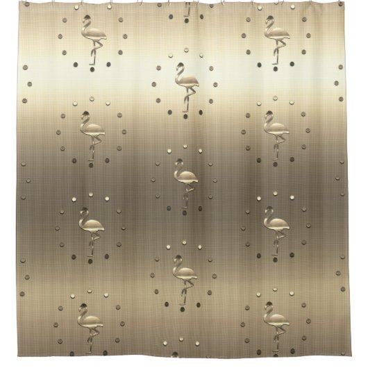 金ゴールドルックヴィンテージスタイルフラミンゴ シャワーカーテン (正面)