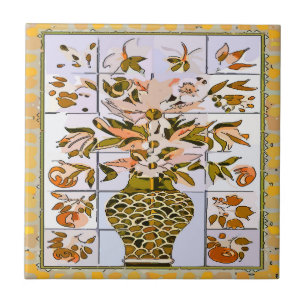 金ゴールドルック花瓶タイル壁画 タイル