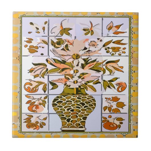 金ゴールドルック花瓶タイル壁画 タイル (正面)