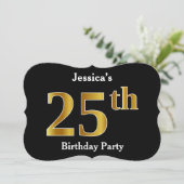 金ゴールドルッフェイクク25歳の誕生日パーティー+名前をカスタムする 招待状 (スタンド正面)