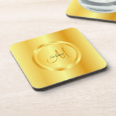 金ゴールドルッモダンクモノグラムのエレガントテンプレート コースター (左側)