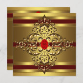 金ゴールドルビーレッド女性60thバースデーパーティー 招待状 (正面/裏面)