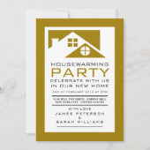 金ゴールドルーフトップ、引っ越し祝いパーティーパーティー、ハウスパーティー 招待状 (正面)