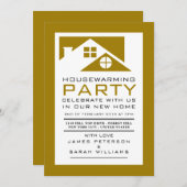 金ゴールドルーフトップ、引っ越し祝いパーティーパーティー、ハウスパーティー 招待状 (正面/裏面)