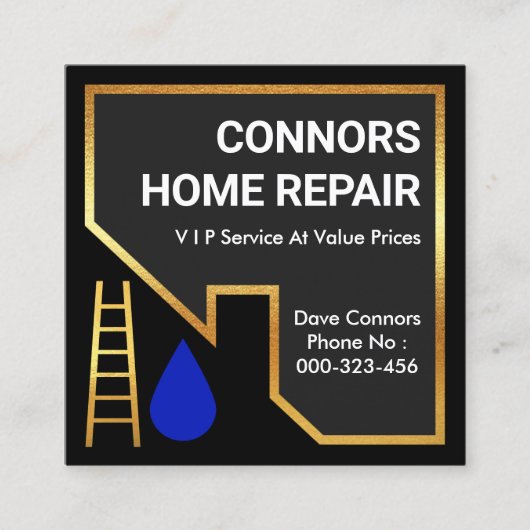 金ゴールドルーフ建物ホーム修理 スクエア名刺 (正面)