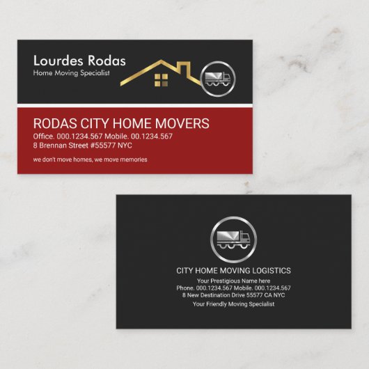 金ゴールドルーフ建物銀トラック移動 名刺 (正面/裏面)