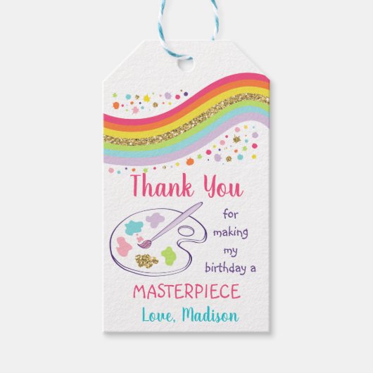 金ゴールドレインボーアートパーティー誕生日サンキュー ギフトタグ (正面)