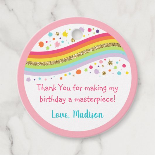 金ゴールドレインボーアートパーティー誕生日サンキュー フェイバータグ (正面)