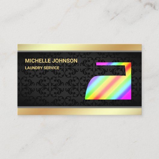 金ゴールドレインボースチームアイロンランドリーアイロン掛けサービス 名刺 (正面)