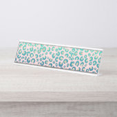 金ゴールドレオパーエレガントド印刷青ミントグラデーションピンク デスクネームプレート (正面)