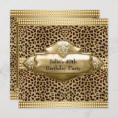 金ゴールドレオパードウーマンバースデーパーティー 招待状 (正面/裏面)