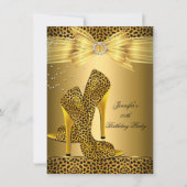 金ゴールドレオパードハイヒールブラックボウバースデーパーティー 招待状 (正面)
