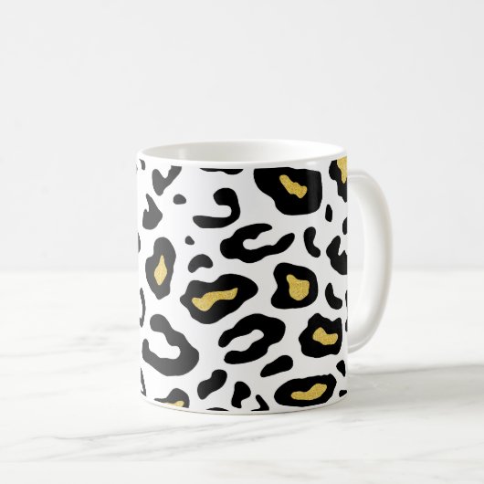 金ゴールドレオパード印刷、シームレスなパターン。 コーヒーマグカップ (正面右)
