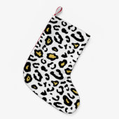 金ゴールドレオパード印刷、シームレスなパターン。 スモールクリスマスストッキング (正面 (吊り時))