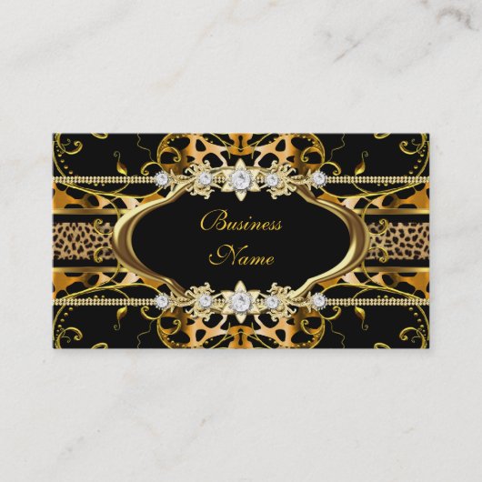 金ゴールドレオパード黒い宝石ルックイメージ 名刺 (正面)