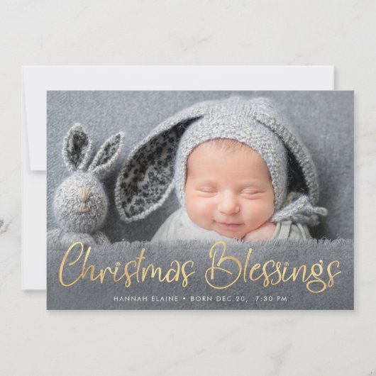 金ゴールドレタリングの休日出産の発表 案内状 (正面)