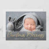 金ゴールドレタリングの休日出産の発表 案内状 (正面/裏面)