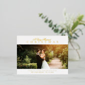 金ゴールドレタリングの結婚休日の発表 箔シーズンポストカード (立ち正面)