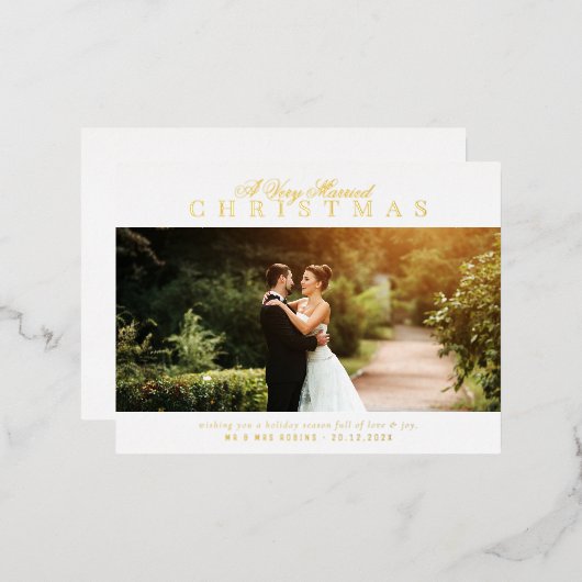 金ゴールドレタリングの結婚休日の発表 箔シーズンポストカード (正面/裏面)