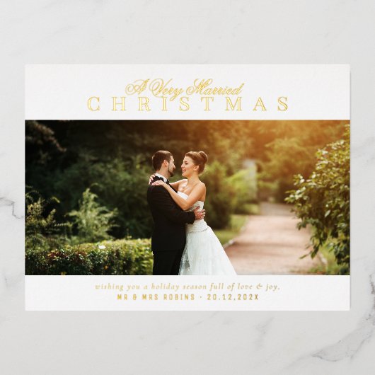 金ゴールドレタリングの結婚休日の発表 箔シーズンポストカード (正面)