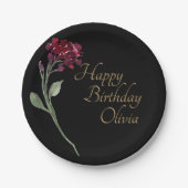 金ゴールドレタリングエレガントフローラ水彩誕生日 ペーパープレート (正面)